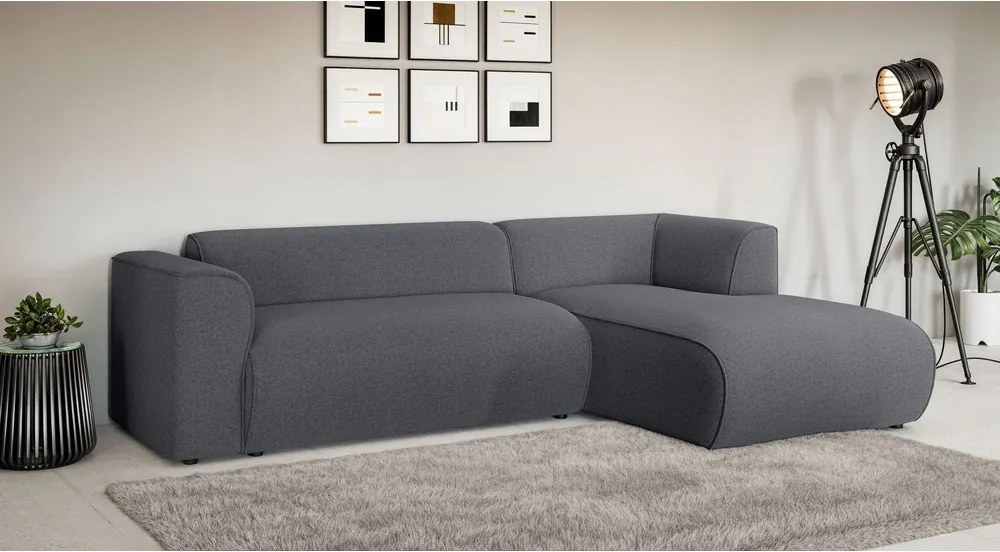 Sötétszürke sarokkanapé (jobb oldali-heverő résszel) Merid – Ropez