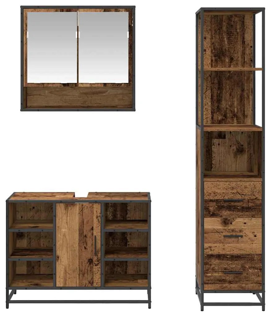 Fürdőszoba bútor szett fiókkal 3 pcs Régi fa 35 x 37.5 x 166 cm