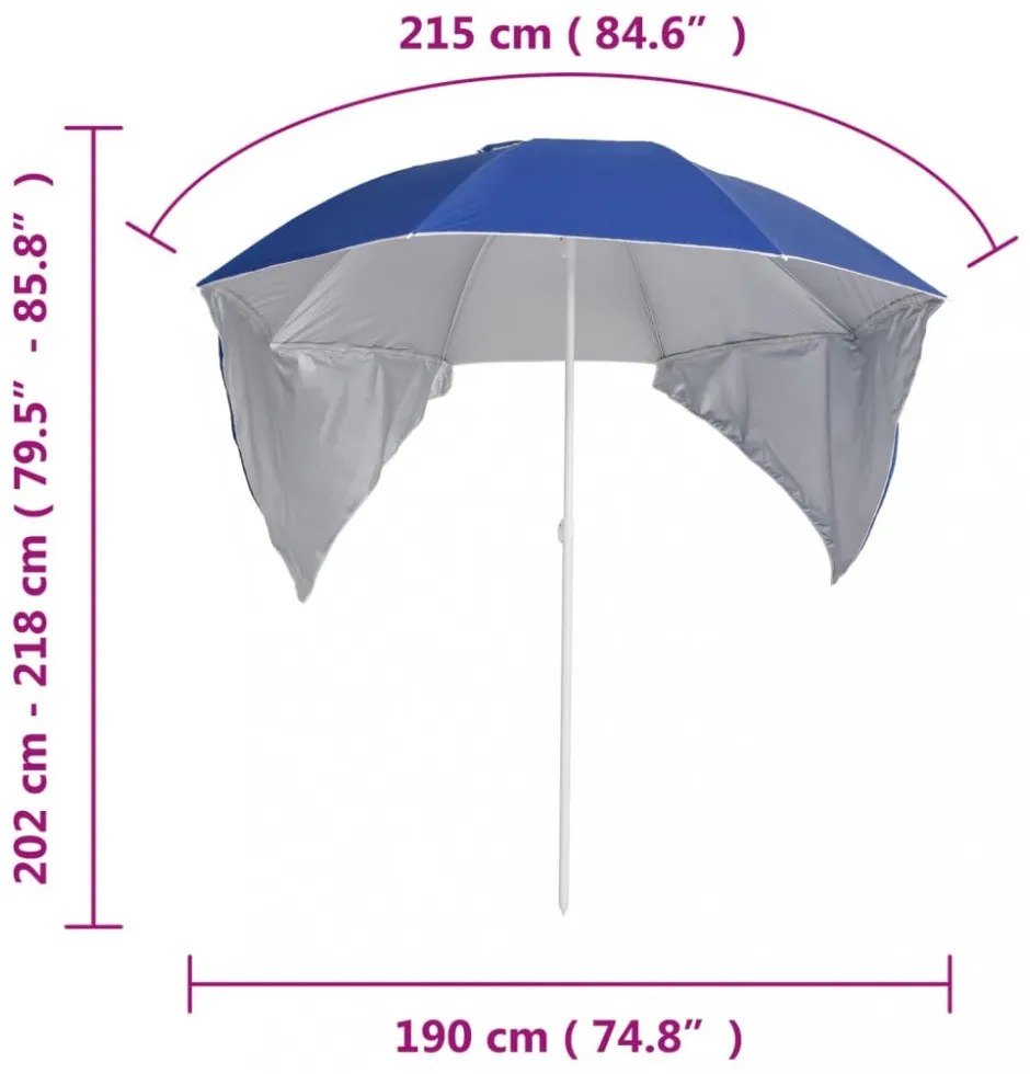 kék strandnapernyő oldalfalakkal 215 cm