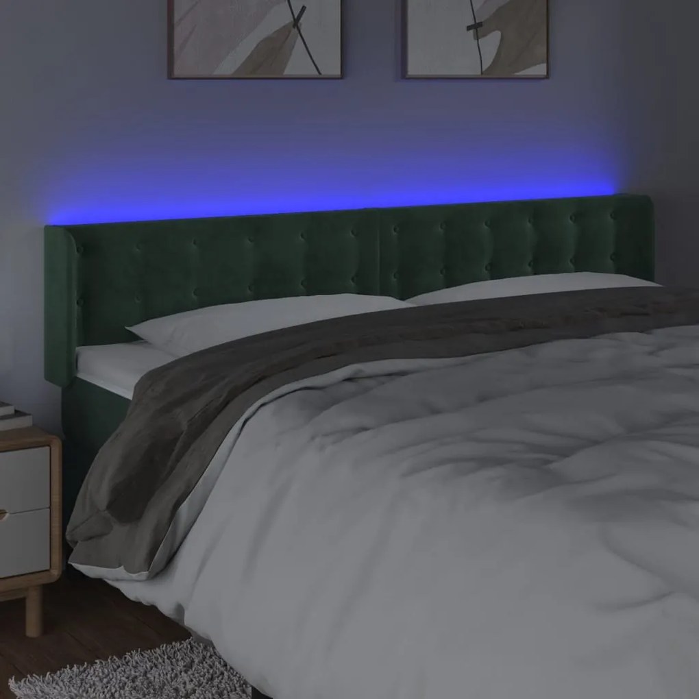 sötétzöld bársony LED-es fejtámla 183 x 16 x 78/88 cm