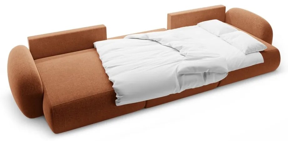 Téglavörös zsenília kinyitható-tárolóhelyes (U alakú) sarokkanapé Tonale – Cosmopolitan Design