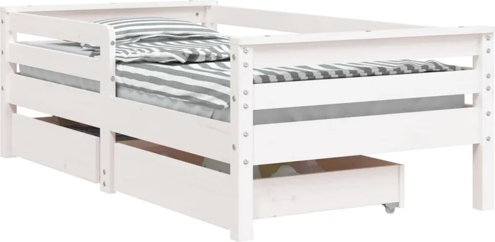 vidaXL fehér tömör fenyőfa gyerekágykeret fiókokkal 70 x 140 cm