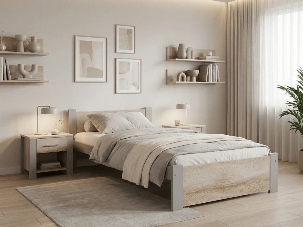 Ágy IKAROS 90 x 200 cm, sonoma tölgy/szürke Ágyrács: Léces ágyrács, Matrac: Sommera 18 cm matrac
