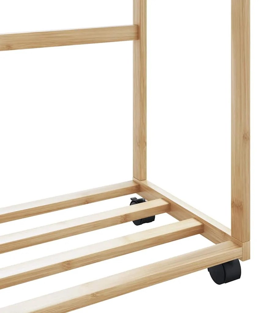 bambusz ruhaállvány polcokkal és kerekekkel 90x35x155 cm