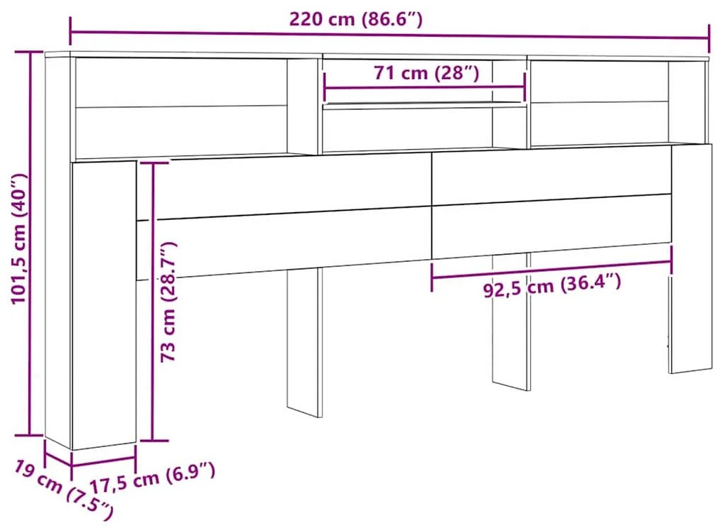 Fejhajtó szekrény kézműves tölgy 220 x 19 x 101.5 cm Faanyag