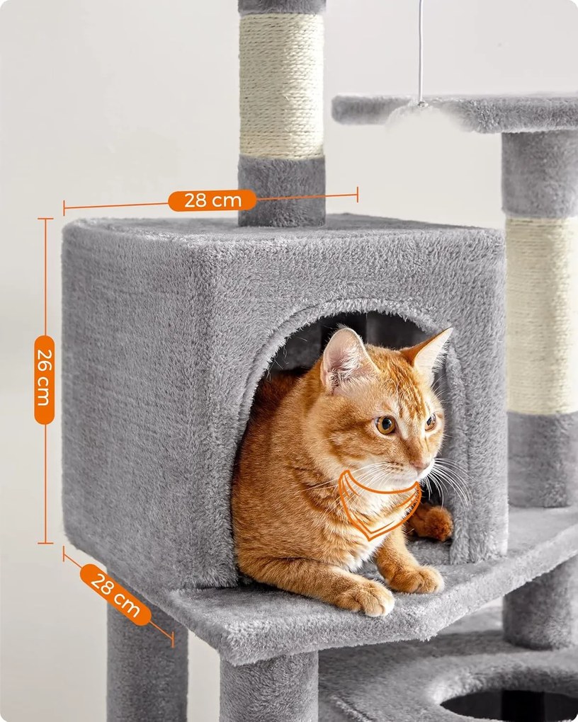 Feandrea macskakaparó torony, 155 cm magas játéktorony 5 kaparóoszloppal szürke színben