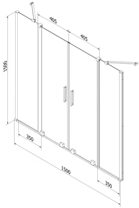 Mexen Velar Duo, 2 szárnyas eltolható kádparaván 150 x 150 cm, 8 mm-es mattüveg, rézmatt, 896-150-000-32-65