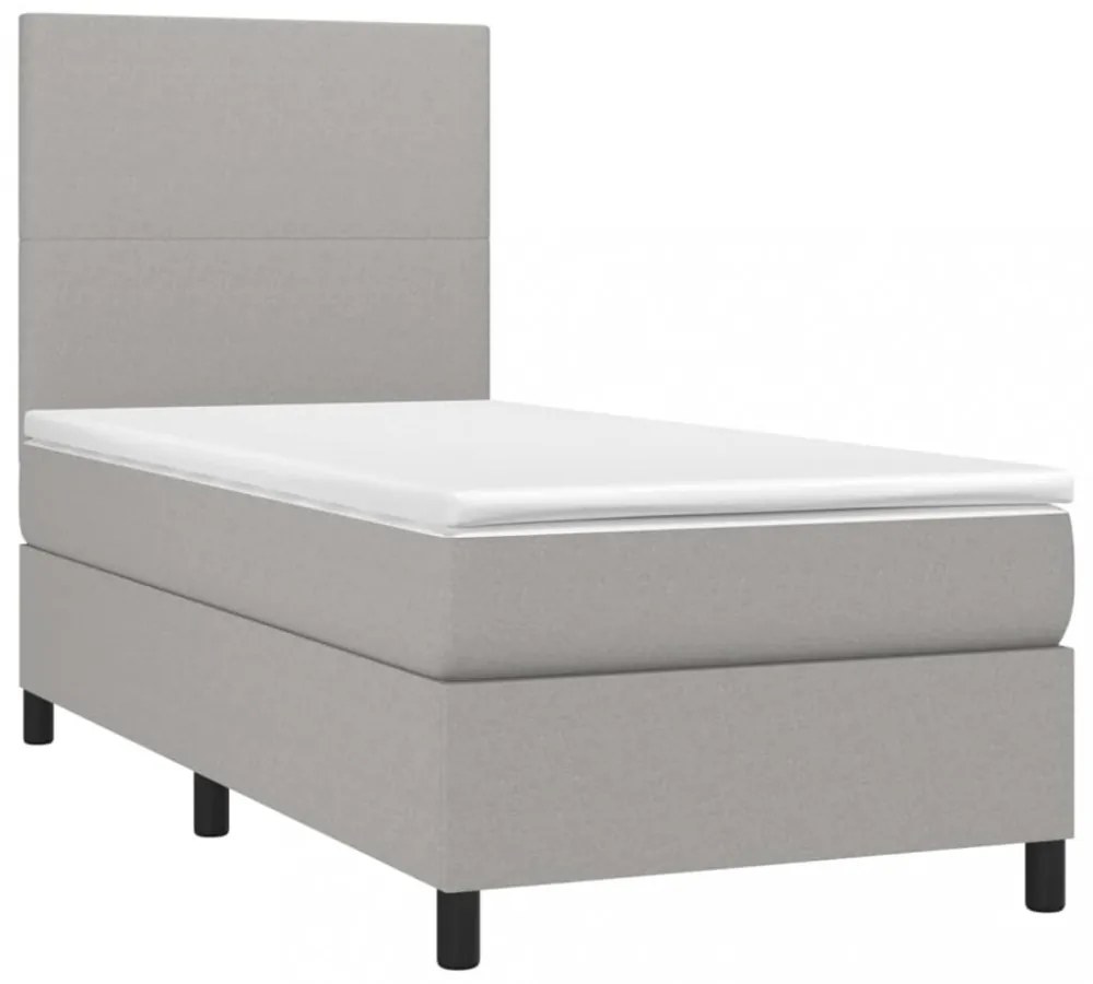 világosszürke szövet rugós és LED-es ágy matraccal 100x200 cm