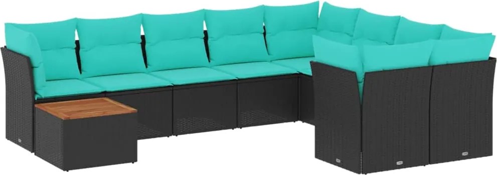 vidaXL 10 részes fekete polyrattan kerti ülőgarnitúra párnával