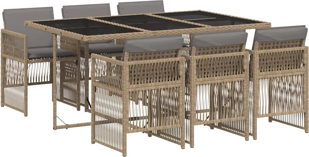 vidaXL 7 részes vegyes bézs polyrattan kerti étkezőgarnitúra párnákkal