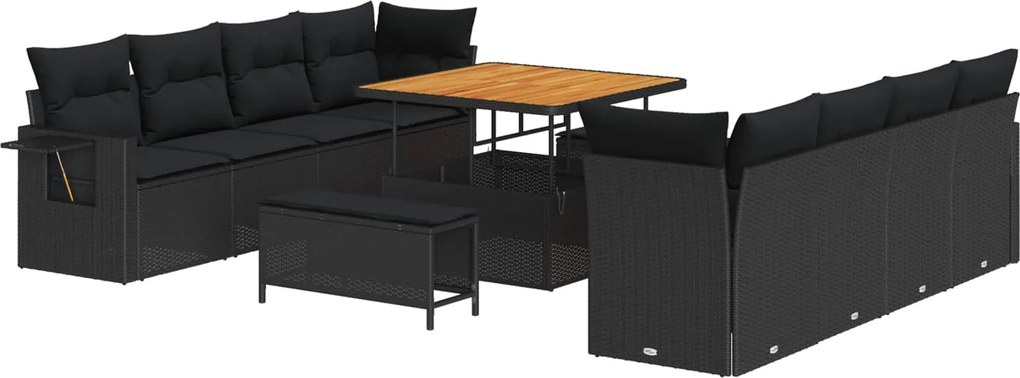vidaXL Kerti Kanapé Szett párnával 11 pcs Fekete Poli rattan