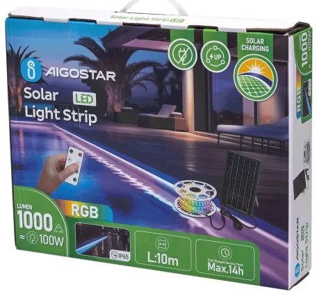 Aigostar - LED RGB dimmelhető napelemes szalag 10W/3,2V 10m IP65 + távirányító