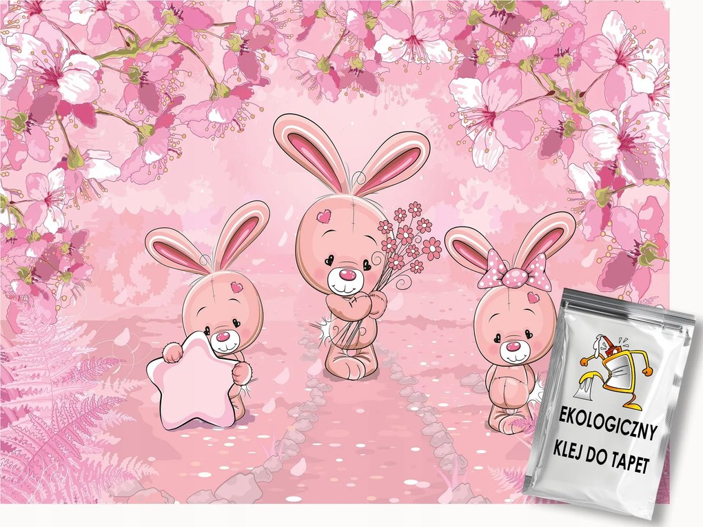 Fotótapéta Flizelina Állatok Nyuszik Virágok Csillag Rózsa 250x175 ragasztó