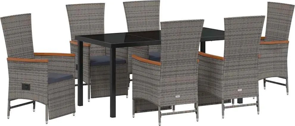 vidaXL Kert étkező szett párnával 7 pcs Szürke polirattan