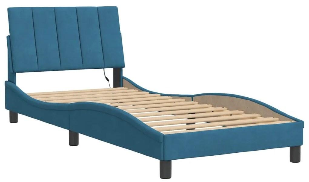 vidaXL kék bársony ágykeret LED-ekkel matrac nélkül Hanko 80 x 200 cm