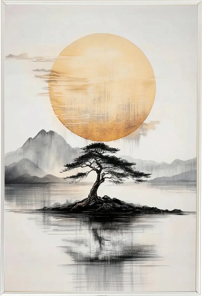 Poszter Alumínium Keret Japán Fa Zen Nap Hegyek Sziget Kelet 40x60