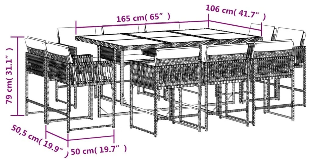 11 részes szürke polyrattan kerti ülőgarnitúra párnákkal