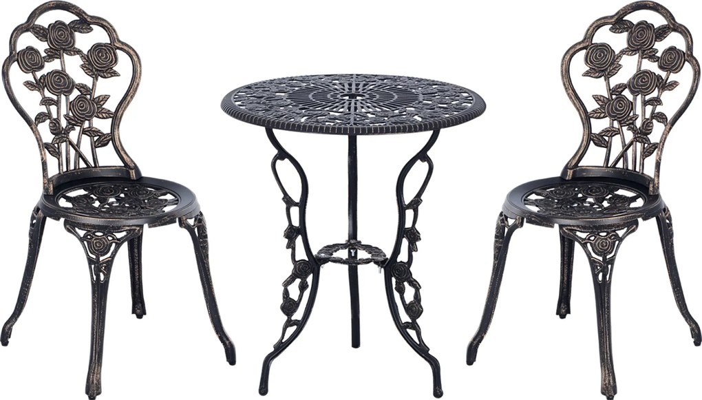 Outsunny Kerti Bútor 3 db-os Kerti Szett Ülőgarnitúra Erkély Bútor Szett Asztal Szék Bronz | Aosom