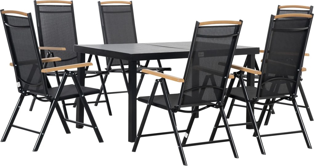 Outsunny 7 Darabos Összecsukható Étkező Szett Erkélybútor 1 Asztal + 6 Szék Kerti Bútorok Alumínium Háló Fekete | Aosom