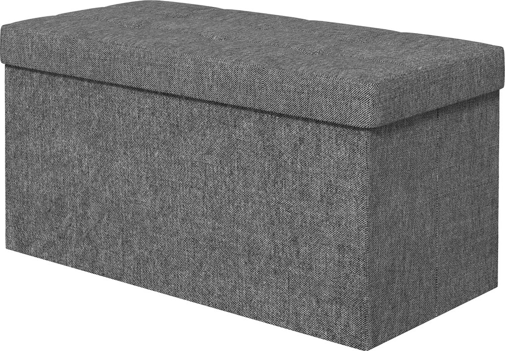 HOMCOM Tároló Trunk Ágyhoz 84L Összecsukható Tároló Puff Bőrpólóval és Fedéllel a Nappalihoz 76x38x38 cm Sötétszürke | Aosom