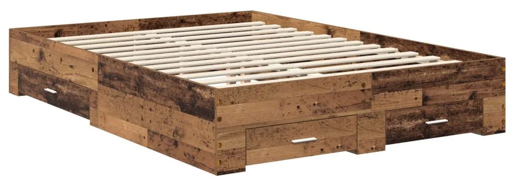 vidaXL Ágykeret fiókkal fejtámlával Öreg fa 140 x 190 cm Faanyag