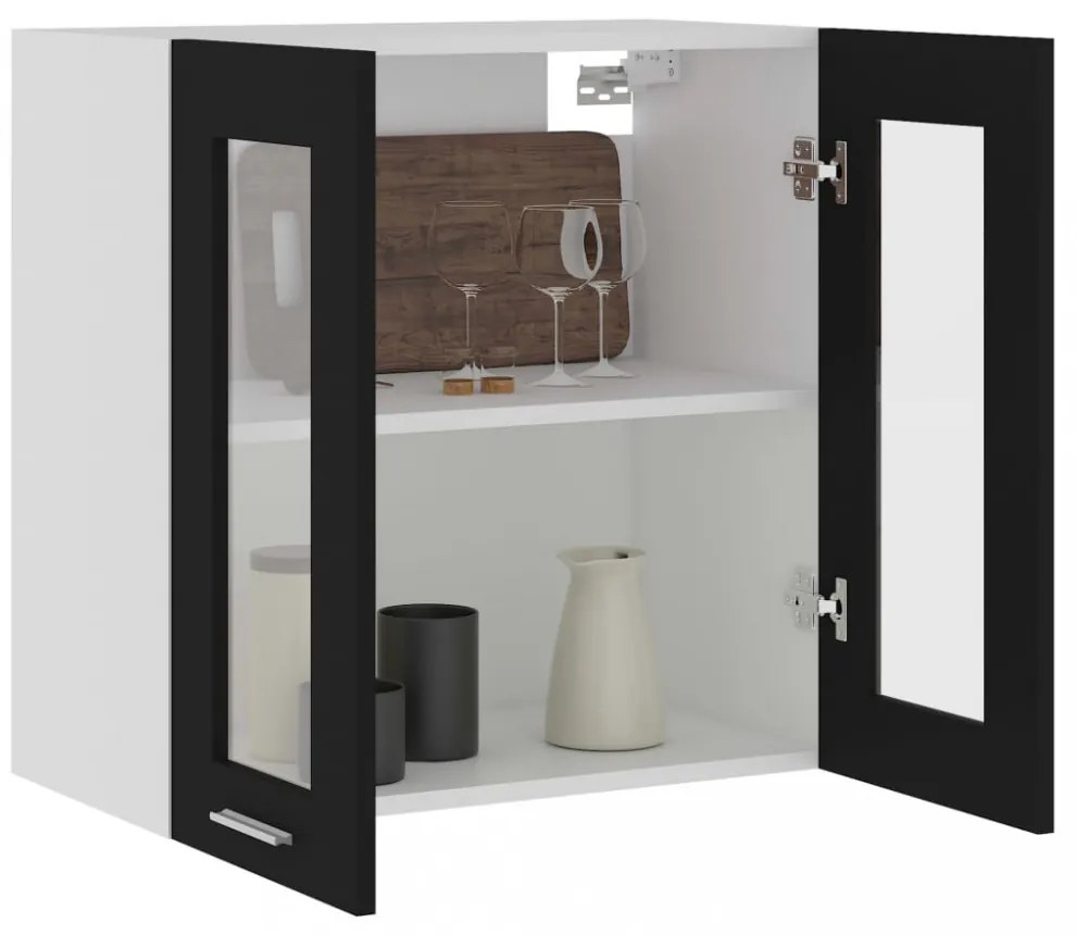 “Lyon” fekete szerelt fa függő üvegszekrény 60 x 31 x 60 cm