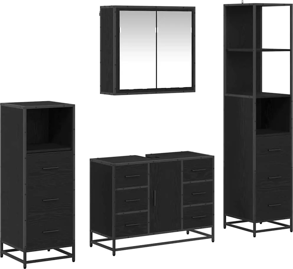 vidaXL Fürdőszoba bútor szett fiókkal 4 pcs Fekete tölgy Faanyag