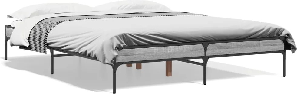 vidaXL szürke sonoma szerelt fa és fém ágykeret 140 x 200 cm