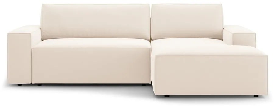 Bézs bársony kinyitható-tárolóhelyes sarokkanapé (jobb oldali-heverő résszel) Jodie – Micadoni