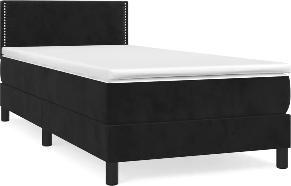 vidaXL fekete bársony rugós ágy matraccal 90 x 200 cm