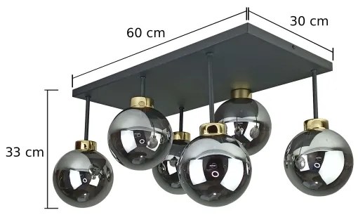 Felületre szerelhető csillár  DEA 6xE14/60W/230V fekete/arany/füstös fekete