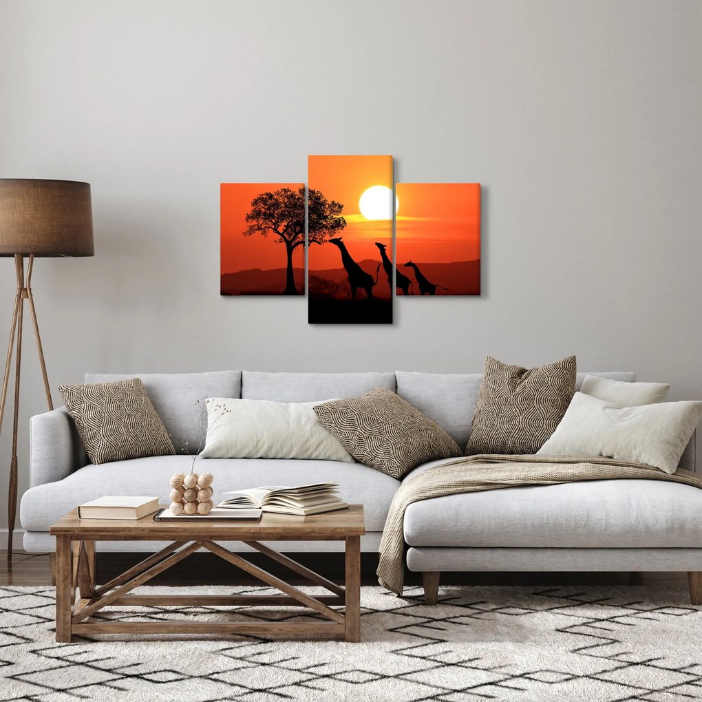 Zsiráfok képe naplementekor (90x60 cm)