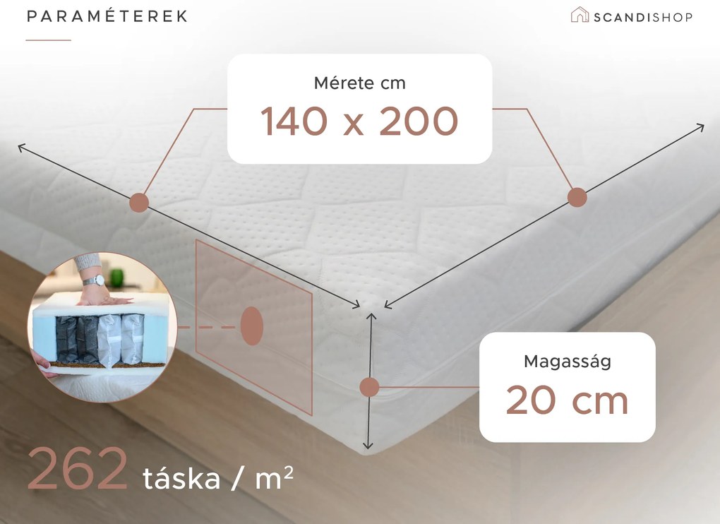 Kókusz matrac COCO MAXI 20 cm 140 x 200 cm Matracvédő: Matracvédővel