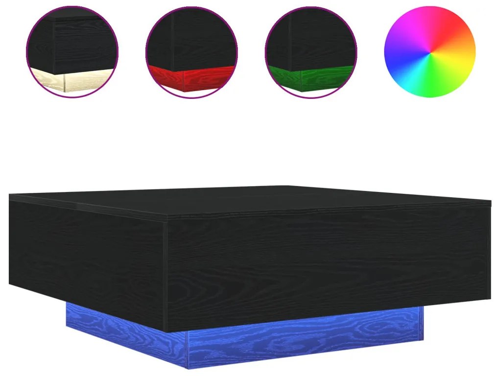 Dohányzóasztal LED világítással fekete tölgy 80x80x31 cm