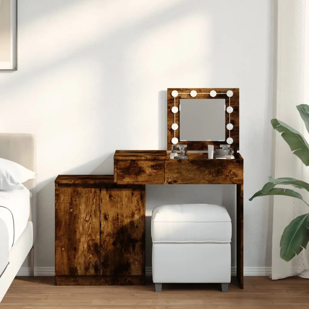 füstös tölgy színű LED-es fésülködőasztal 115 x 37 x 110,5 cm