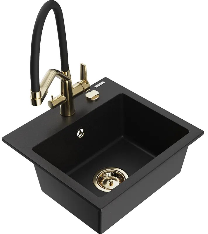 Mexen Milo egymedencés gránit mosogató konyhai csapteleppel Duo, fekete - 6505-77-671701-57-G