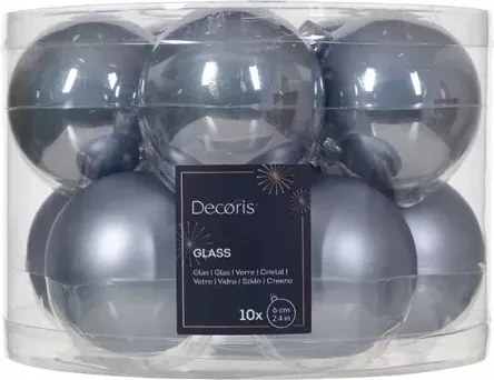 Üveggolyók fényes/matt ködös kék 6cm 10db