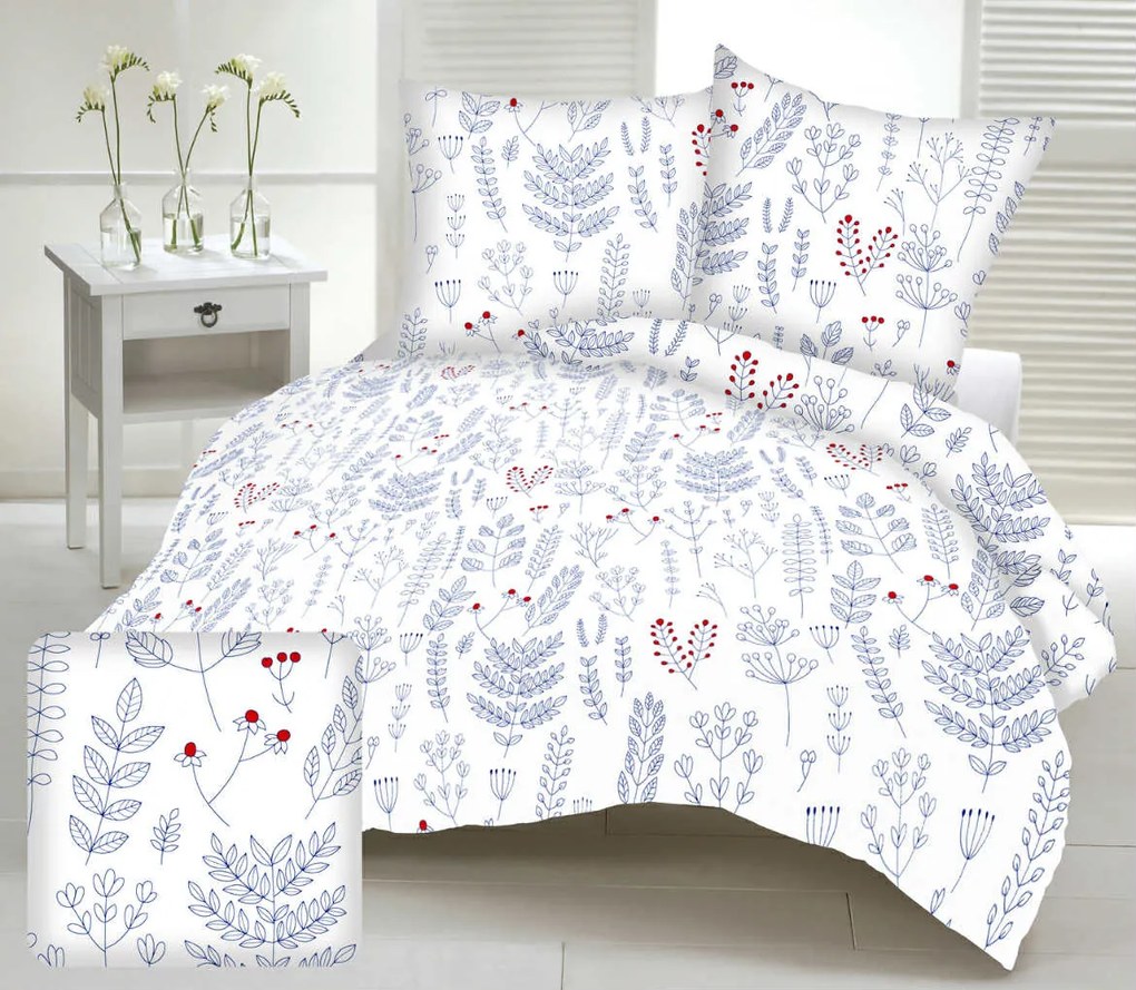 Herbáriumi kék krepp ágyneműhuzat TiaHome - 1x Párna 90x70cm, 1x Paplan 140x200cm