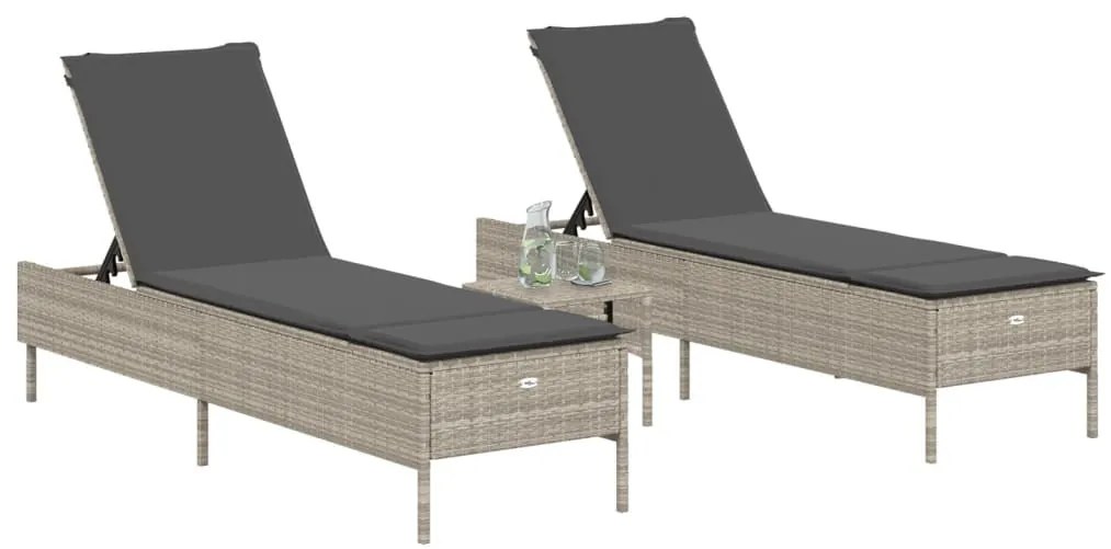 2 db világosszürke polyrattan napozóágy párnával