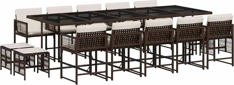vidaXL 15 részes barna polyrattan kerti ülőgarnitúra párnákkal