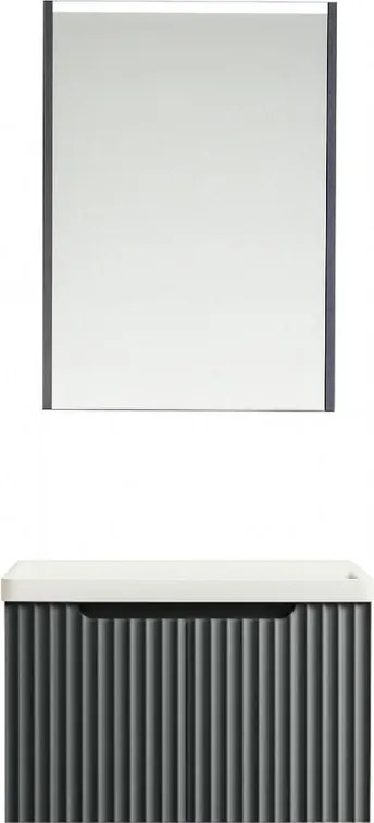 Lavre TOKIO Fürdőszobai Szekrény Szett Mosdóval és Ledes Tükörrel - Grafit, 600x480x480 mm