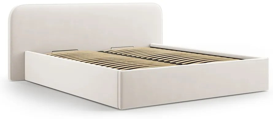 Elefántcsont színű kárpitozott ágyneműtartós franciaágy ágyráccsal 200x200 cm Elizabeth – Micadoni