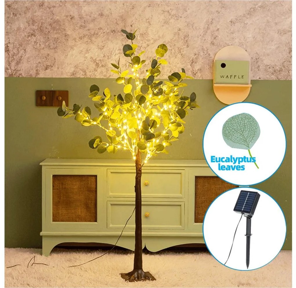 Aigostar - LED napelemes dekoráció 210 LED/3,5m IP65 meleg fehér eukaliptusz