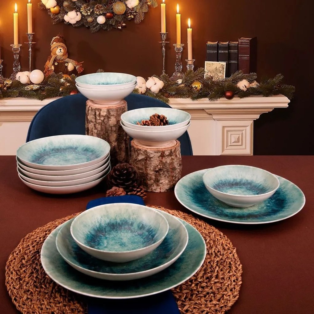 18 db-os étkészlet, batikolt mintás, türkiz - AQUATIQUE