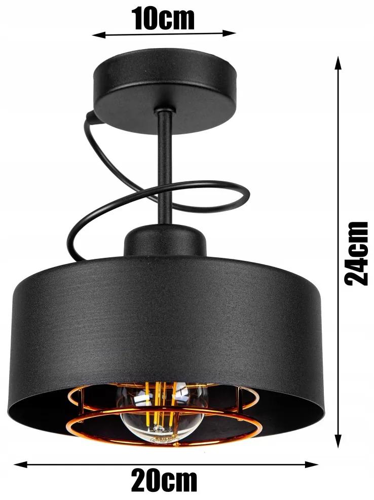Glimex LAVOR MED fekete réz/króm rácsos fix mennyezeti lámpa 1x E27 + ajándék LED izzó