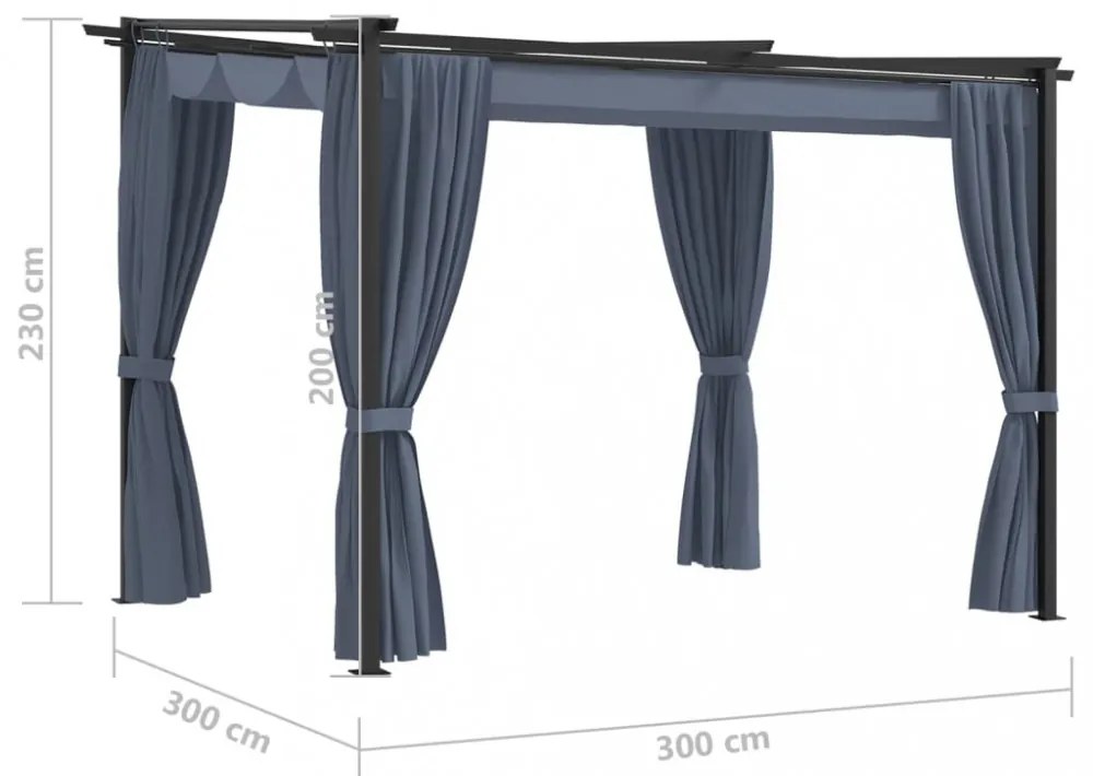 antracitszürke acélpavilon függönyökkel 3 x 3 m