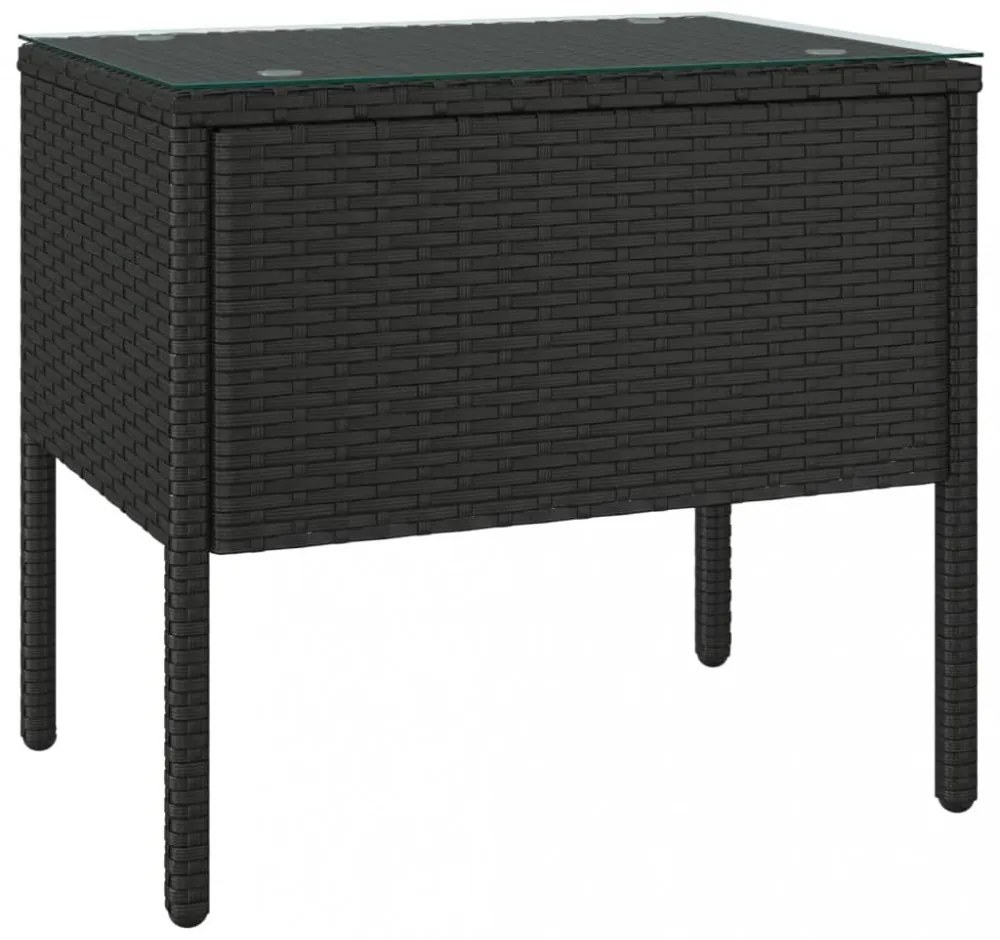 fekete polyrattan és edzett üveg kisasztal 53 x 37 x 48 cm