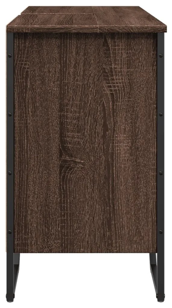 Barna tölgy szerelt fa fürdőszobai mosdószekrény 91x35x60 cm
