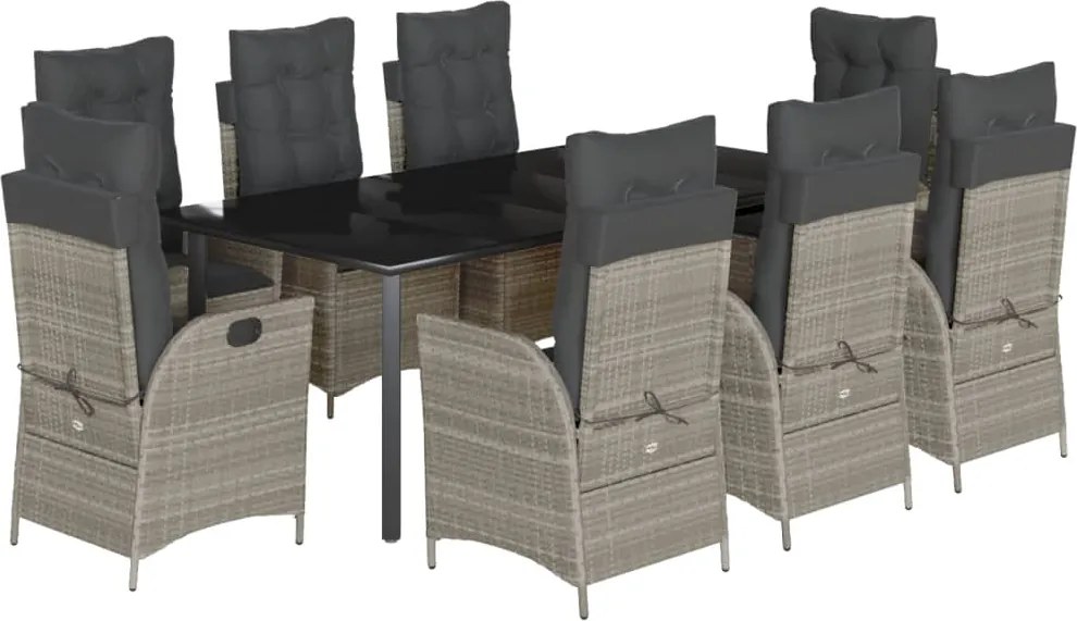 vidaXL 9részes világosszürke polyrattan kerti étkezőgarnitúra párnával