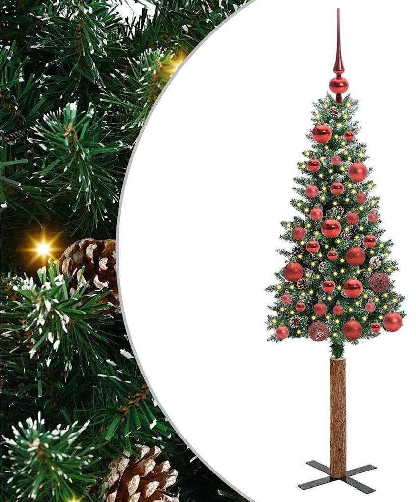 Karcsú karácsonyfa Zöld és Fehér 150 cm PVC és tömör fenyőfa